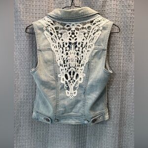 Pilcro Light Blue Denim Vest with White Lace